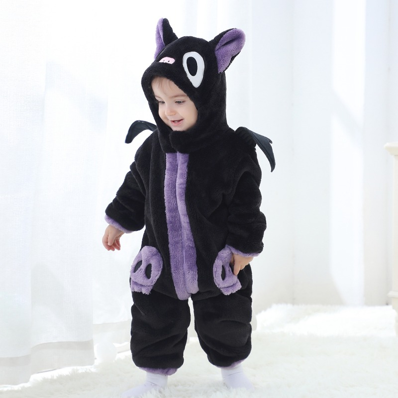 Newborn Baby Black Purple Cat  - Cotton Baby Onesies Zipper 评论和价格
