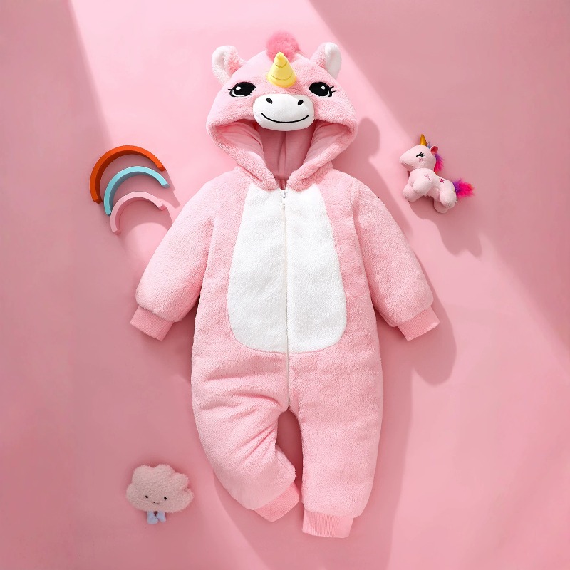 Newborn Baby Pink Unicorn Romp - Cotton Baby Onesies Zipper 评论和价格