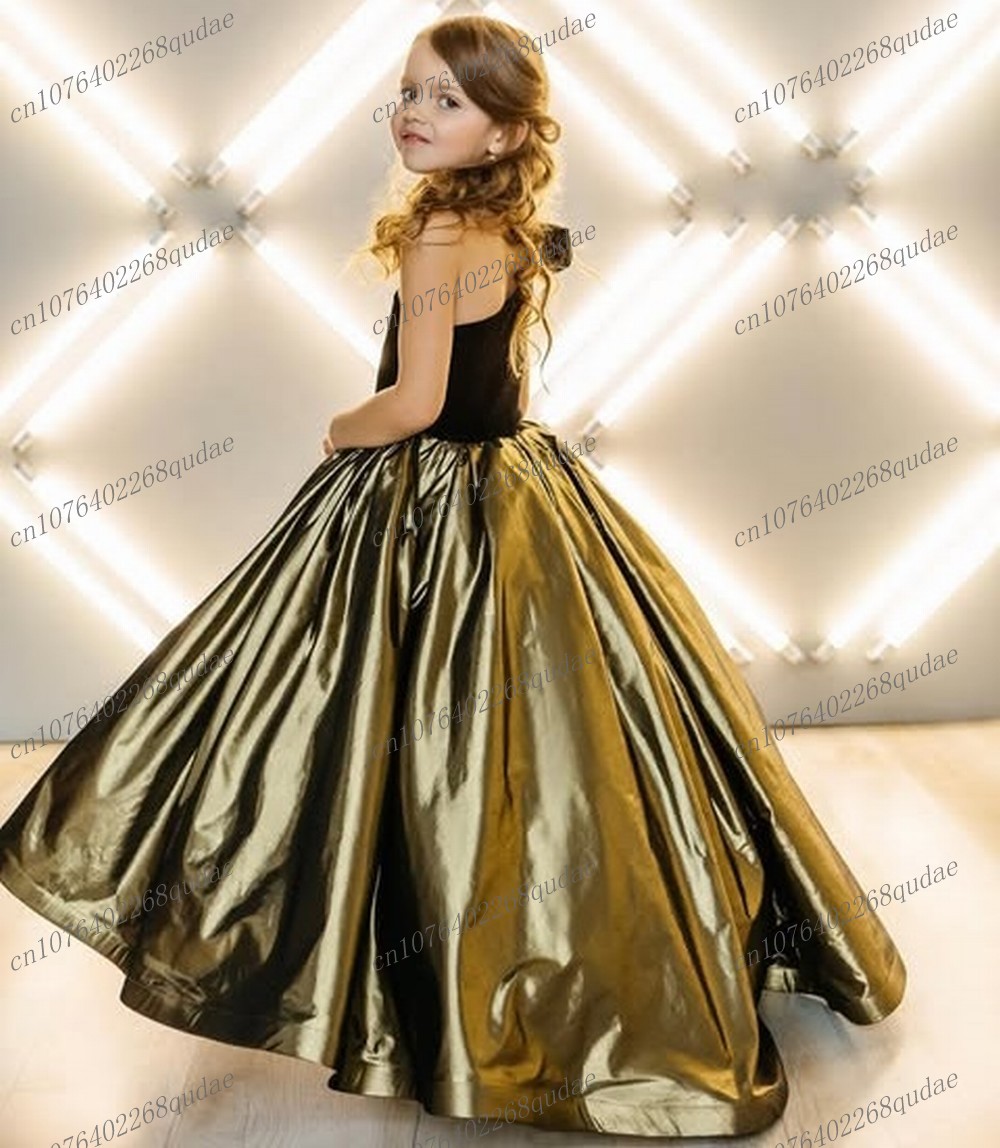 New Black And Gold Satin Flowe - Toddler Girl Tulle Party Dress 评论和价格